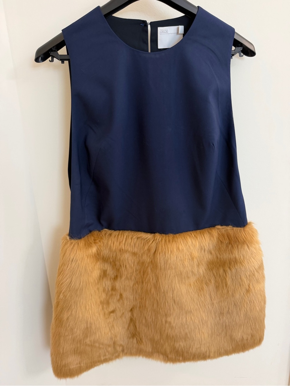 asos-blue -mini-dress-with-faux-fur-skirt, size 10